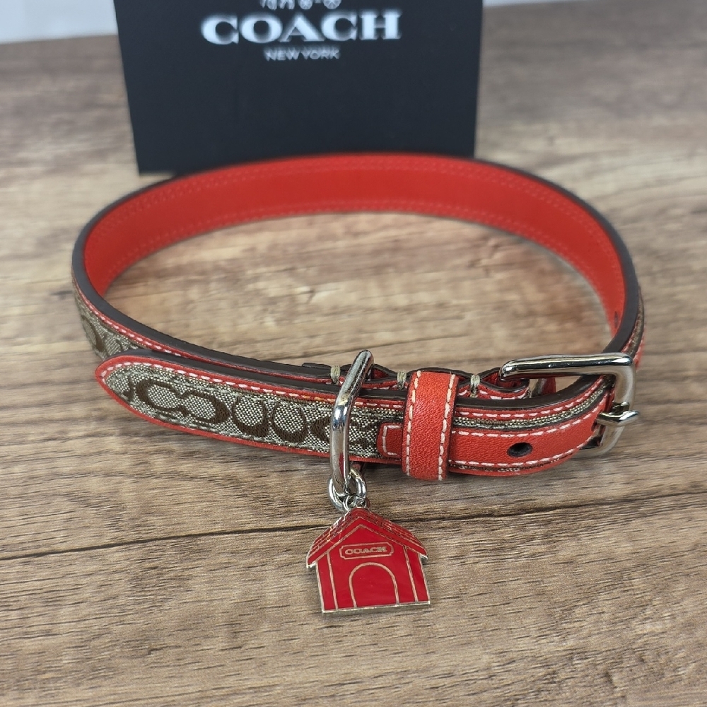 Coach Size M 60339 Red and Brown Signature Dog Collar Charm - Picture 3 of 7